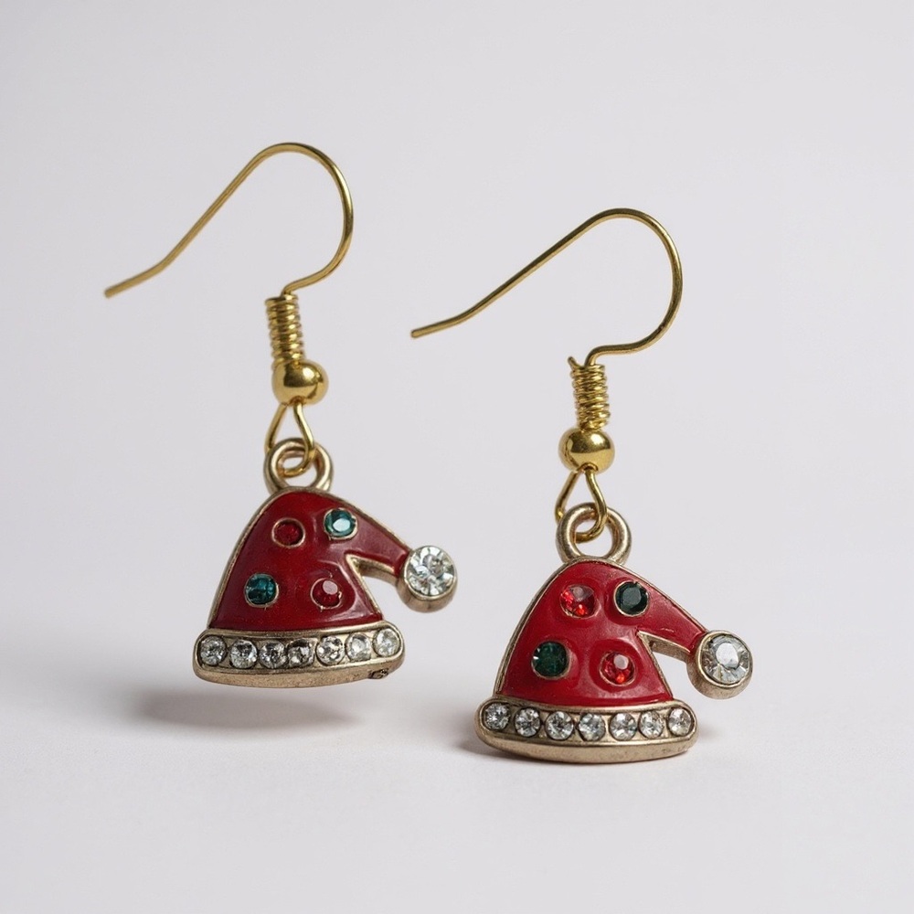 Sparkly Santa Hat Christmas Earrings